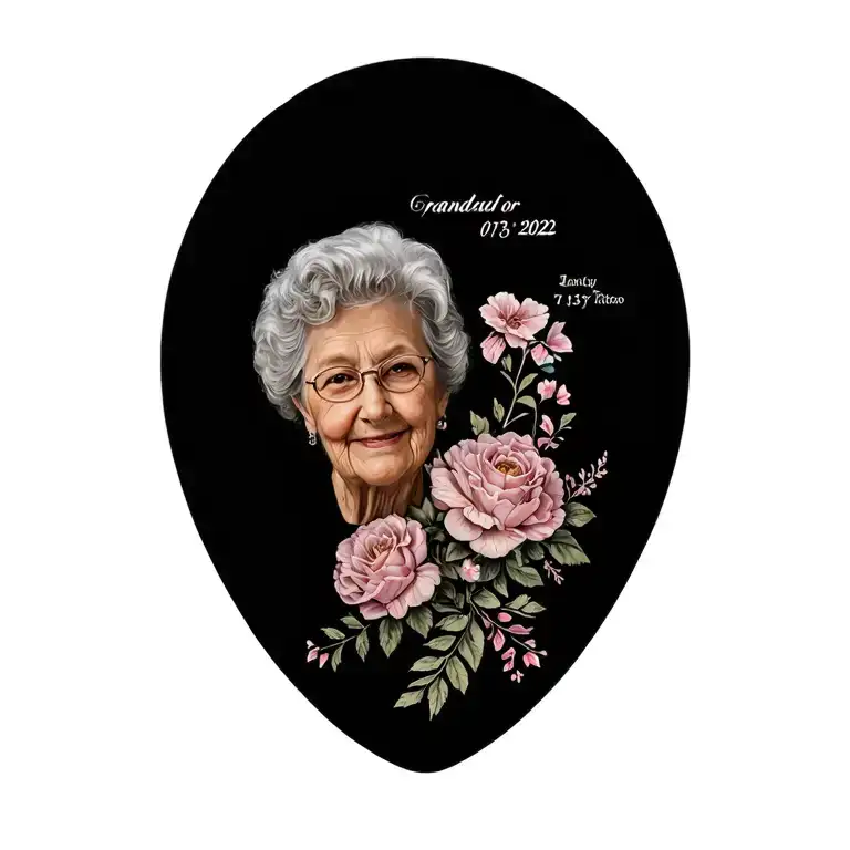 memorial tattoo for grandma with 07/13/2022 and flowers  tattoo design idea