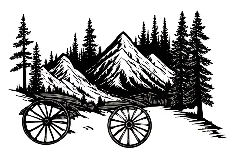 wagon wheel with Appalachian mountain tattoo tattoo design idea