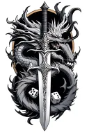 Sword with and dice and dragon. tattoo design idea