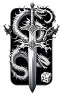 Sword with and dice and dragon. tattoo design idea