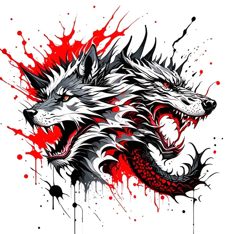 dragon and wolf tattoo design idea