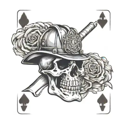 firefighter skull playing card tattoo design idea