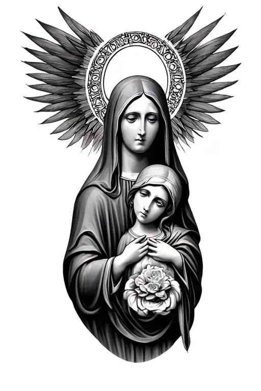 posideon and mother mary  tattoo design idea