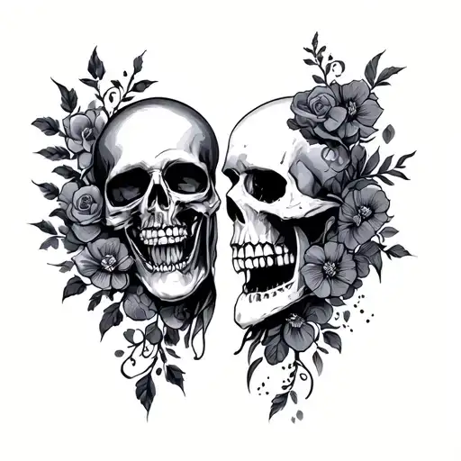 Life, love and happiness. Death, hate, sorrow duality tattoo. tattoo design idea
