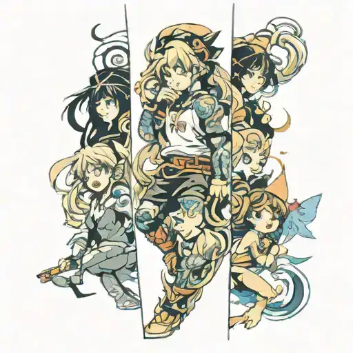 anime leg sleeve that features all anime characters tattoo design idea