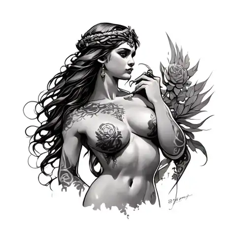 Athena naked body big boobs tattoo design idea