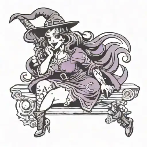 chubby pinup witch tattoo design idea