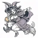 chubby pinup witch tattoo design idea