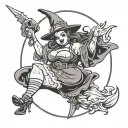 chubby pinup witch tattoo design idea