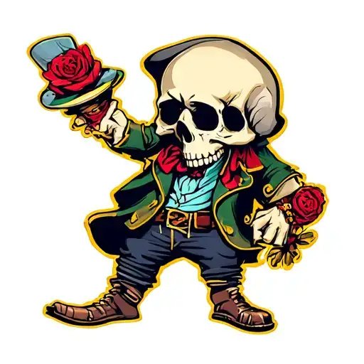 skull style cartoon character dressed tattoo design idea