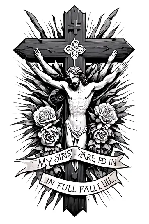 Holy Cross with the words “ my sins are paid in full” tattoo design idea