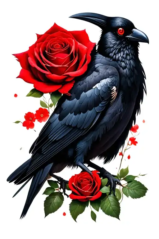 rose and itachi crow with sharingan tattoo design idea