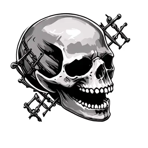 skull with portcullis mouth open tattoo design idea