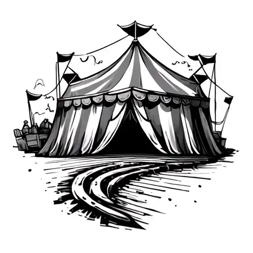 circus tent with curved road leading tattoo design idea