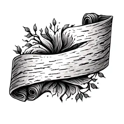 writing scroll made out of tree bark  tattoo design idea