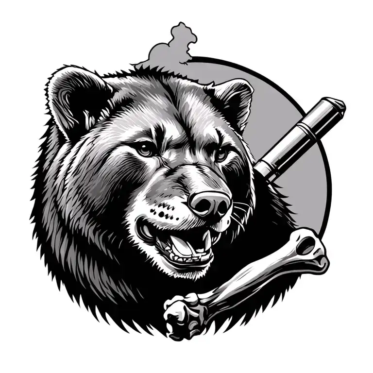a kodiak bear, a mountain lion, with a bone and a bullet tattoo design idea