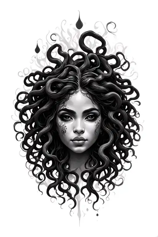 dark mystical Medusa nature African woman face tattoo design idea