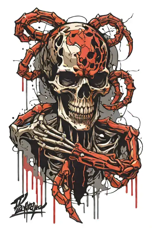blood skeleton  scorpion tattoo design idea