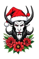 krampus and santa hat and flowers tattoo design idea