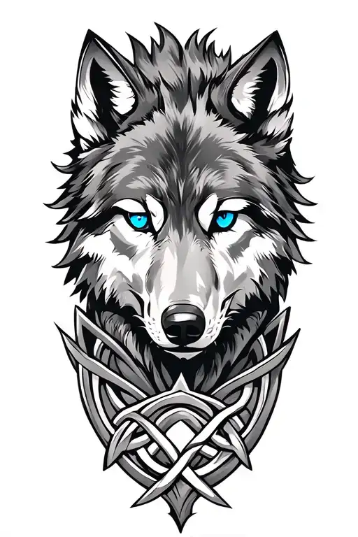 wolf with blue eyes on armor tattoo design featuring Celtic trinity knot  tattoo design idea