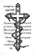 cross with rosary wrapped and bible verse tattoo design idea