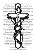 cross with rosary wrapped and bible verse tattoo design idea