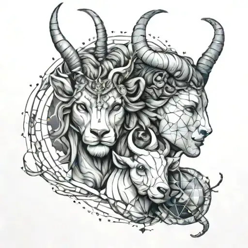 KN, gemini and Capricorn constellation merging tattoo design idea