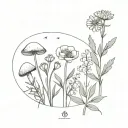 lavender, rosemary, eucalyptus, calendula, dandelion, snow drops, and mushrooms tattoo design idea