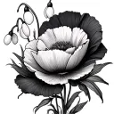 poppy flower and snowdrop flower bouquet tattoo design idea