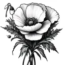 poppy flower and snowdrop flower bouquet tattoo design idea