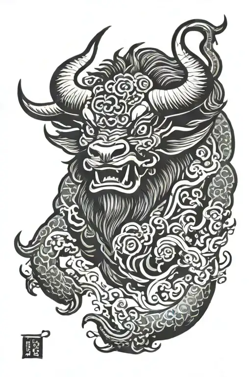 fire ox tattoo design idea