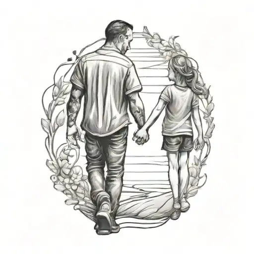 father and daughter holding hands tattoo design idea