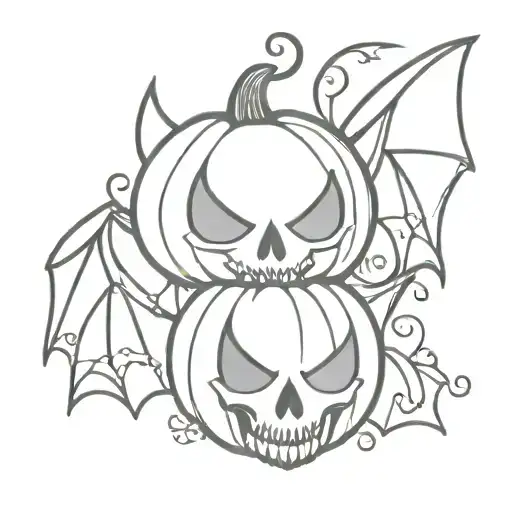 skull heart eyes pumpkin bat wings tattoo design idea