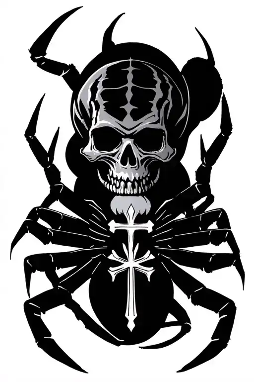spider with skull head and cross on abdomen tattoo tattoo design idea