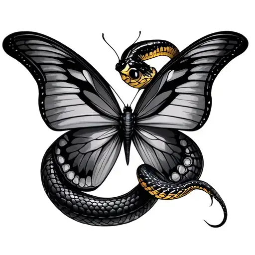 snake and butterfly tattoo design idea