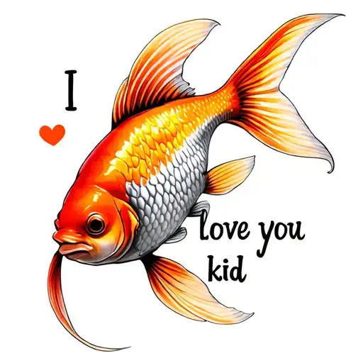 goldfish with words "I love you kid" tattoo design idea
