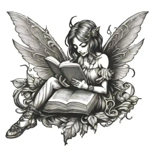 Fairy Reading A Book tattoo design idea