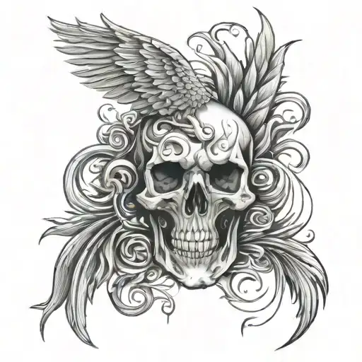 skull and phoenix tattoo design idea
