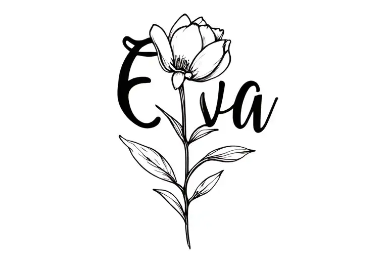 "Eva" magnolia flower with name in the stem tattoo design idea