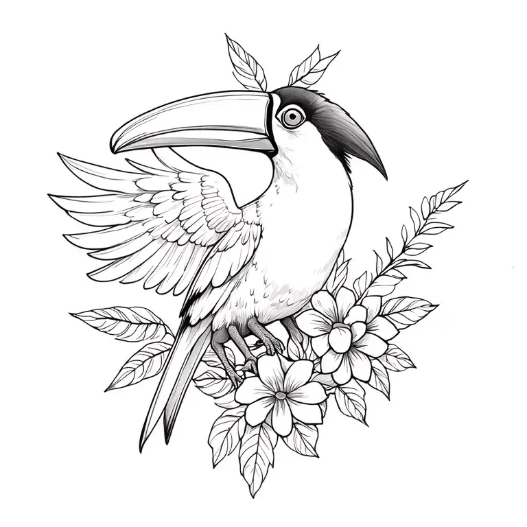  toucan with flowers in the wings perched tattoo design idea