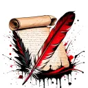 feather quill pen writing on a white scroll document paper manuscript with no color to the paper tattoo design idea