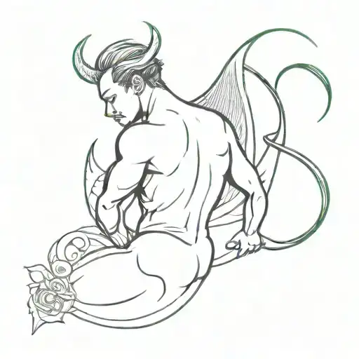 Devil and crescent moon on the back. The inscription "THE SEVEN DEADLY SINS" tattoo design idea