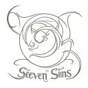 Devil and crescent moon on the back. The inscription "THE SEVEN DEADLY SINS" tattoo design idea