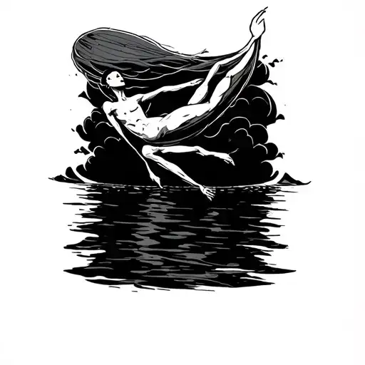 stickman floating in a float in the middle of the ocean tattoo design idea