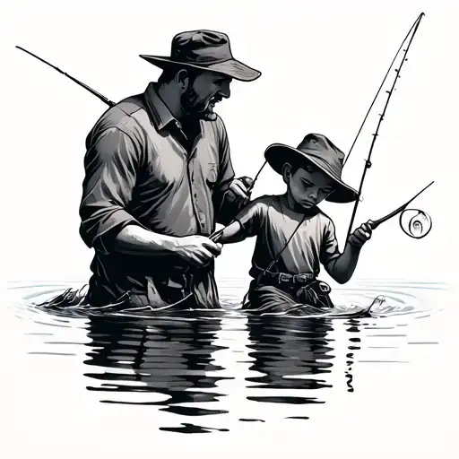 Father Son Fishing tattoo design idea