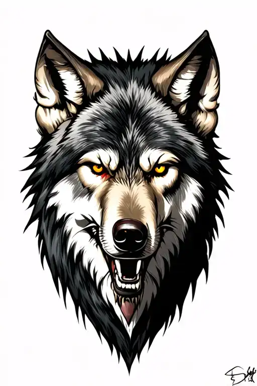 Evil wolf head tattoo design idea