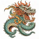 A Chinese dragon writhing around hieroglyphs of strength and luck tattoo design idea