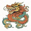 A Chinese dragon writhing around hieroglyphs of strength and luck tattoo design idea