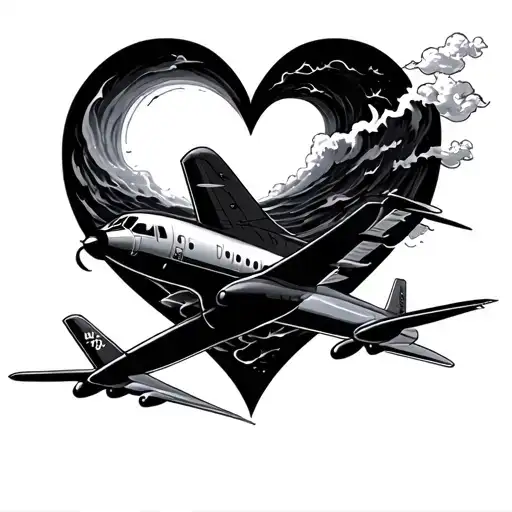 wave heart airplane tattoo design idea