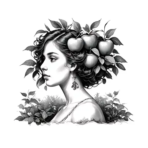 stamp post with a realistic apple tree for woman tattoo design idea